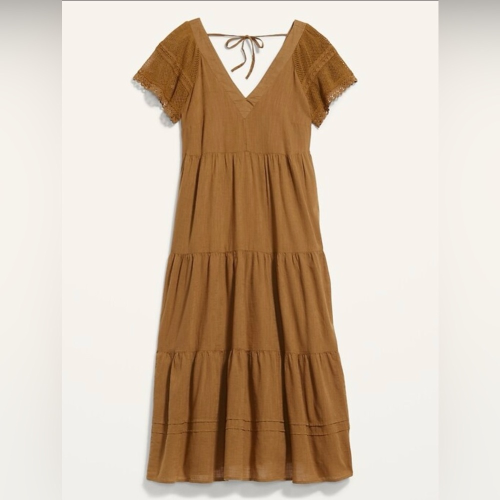 NWT X-Large Old Navy Crocheted Flutter Sleeve Tie-Back Tiered Midi Dress - Picture 2 of 8